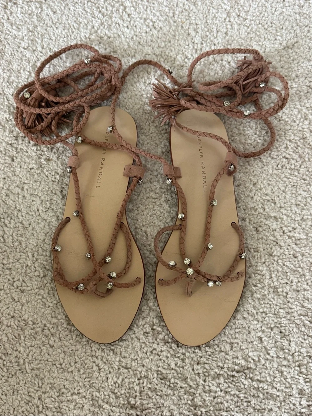 Loeffler Randall Saffron Crystal Studded Lace-Up Tassel Sandals Size 6
